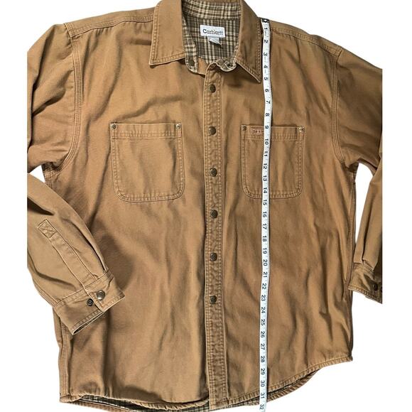 Carhartt Men’s Large Vintage Brown Canvas Snap Shirt Jacket Flannel Lined Work - Picture 7 of 16